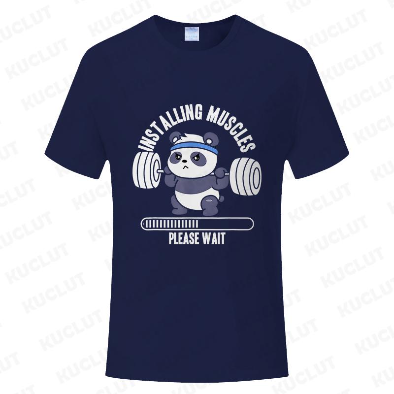 Funny Panda Gym Print T-Shirt Summer Tees for Men Women O-neck Casual Short Sleeve Weightlifting Installing Muscles Fashion Tops