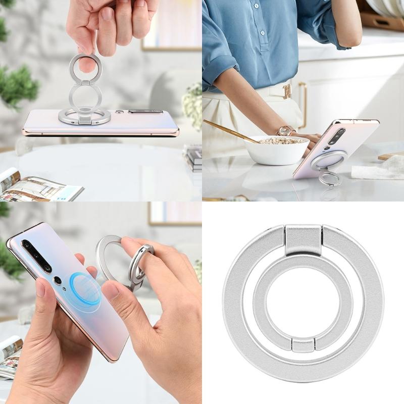 360 Rotating Magnetic Phone Mount with Double Hoop Grip Foldable Design and Metal Construction Universal