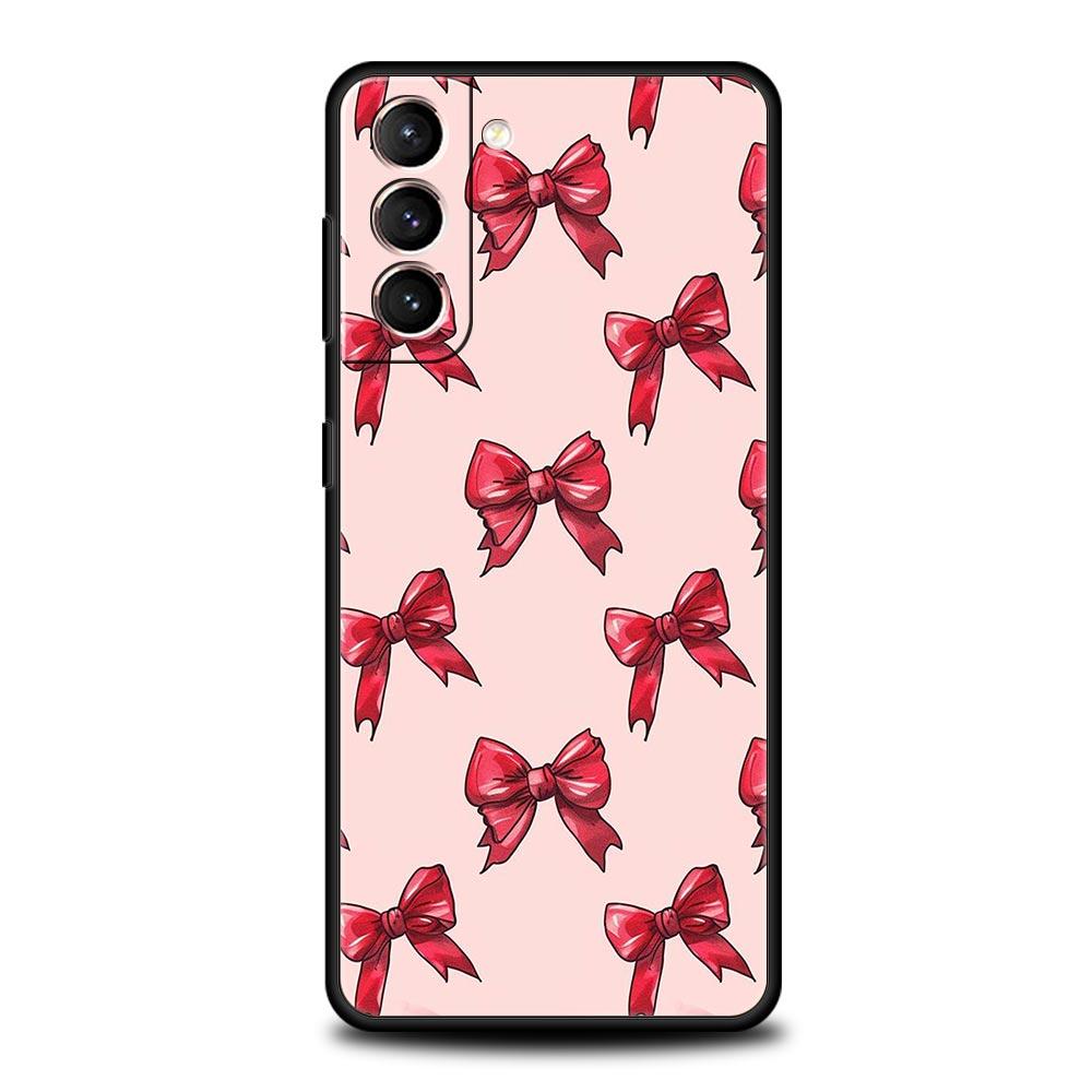 Cute Cherry Bow Phone Case For Samsung Galaxy S24 S23 S22 S20 Ultra S21 FE 5G S10 S9 Plus S10E S8 Soft Silicone Cover
