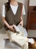 Korean Version Solid Pocket Knitted Vest Cardigan Women's Autumn Winter New Loose Fashion V-neck Sleeveless Sweater Vest