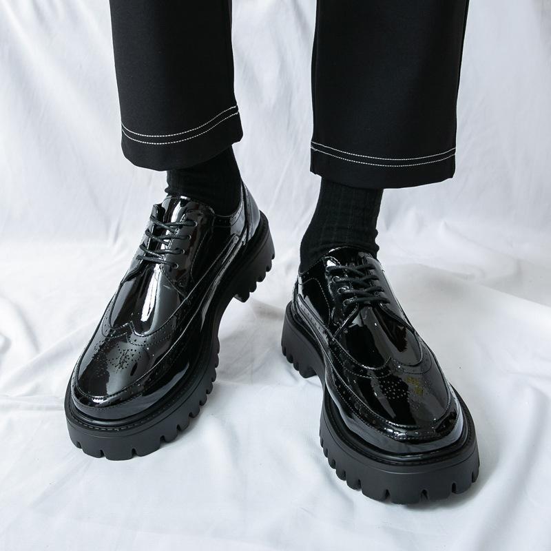 Leather shoes men's platform big head leather shoes spring and autumn new men's shoes foreign trade retro loafers men's carved casual shoes