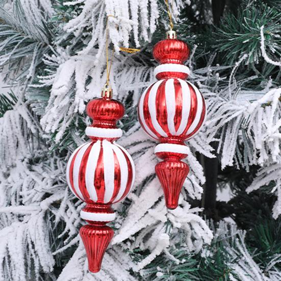 2 Pcs 7 Inch Finial Drop Christmas Tree Ornaments Red White Gourd Shape Hanging Ornaments Shatterproof Plastic Finial Pendant for Holiday Party Decor