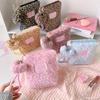 Retro Handheld Plush Leopard Pattern Makeup Bag for Girls, Portable Skincare Storage Bag for Students, Small Toilet Bag
