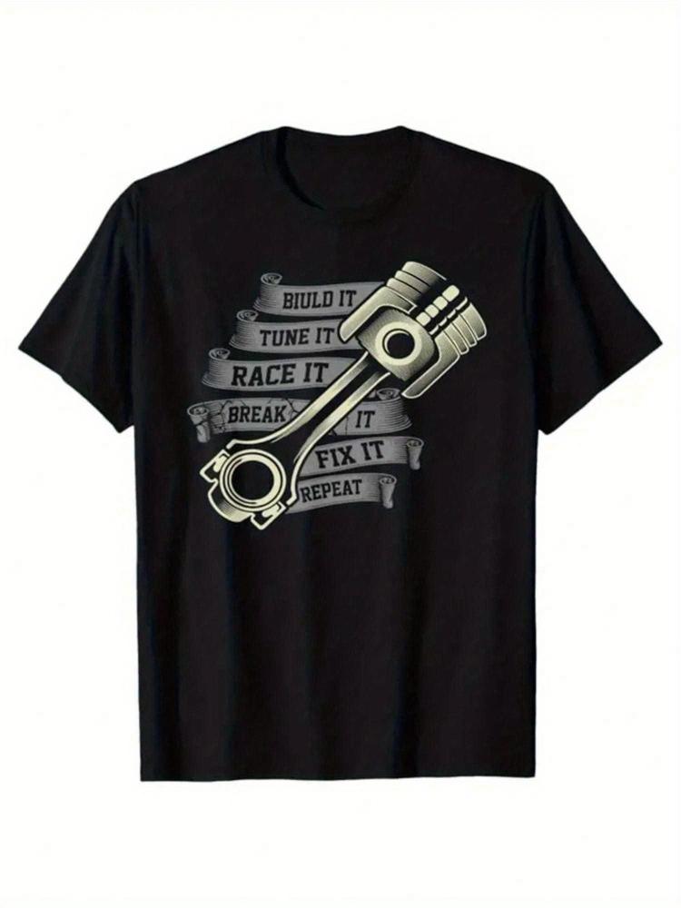 Mechanic GraphicBUILD ITBlack Automotive Design100 cotton summer Oneck short sleeve casual printed mens Tshirt