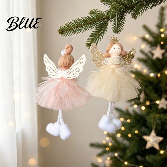 Angel Doll Decorations Pendant with Lace Mesh Skirt And Glitter Wings Decorative Holiday Tree Pendants Christmas Hanging Ornament for Home