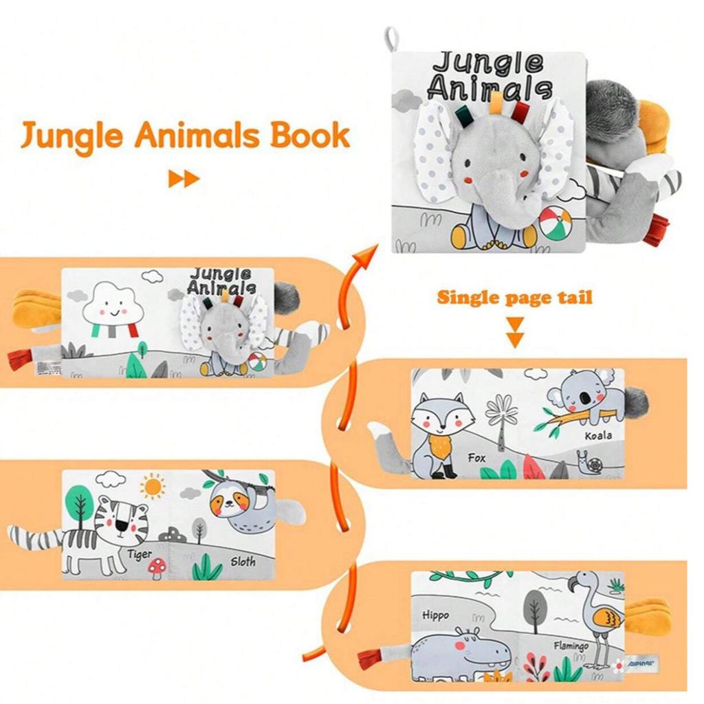 Black and White Tail Crinkle Book Baby Soft Cloth Book Tear-Resistant Teething Toy Infant Sensory Early Learning