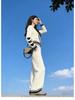 7783 Korean Fashion Rich Girl Heart Color Block Knit Cardigan & Long Pants Set - Fall/Winter
