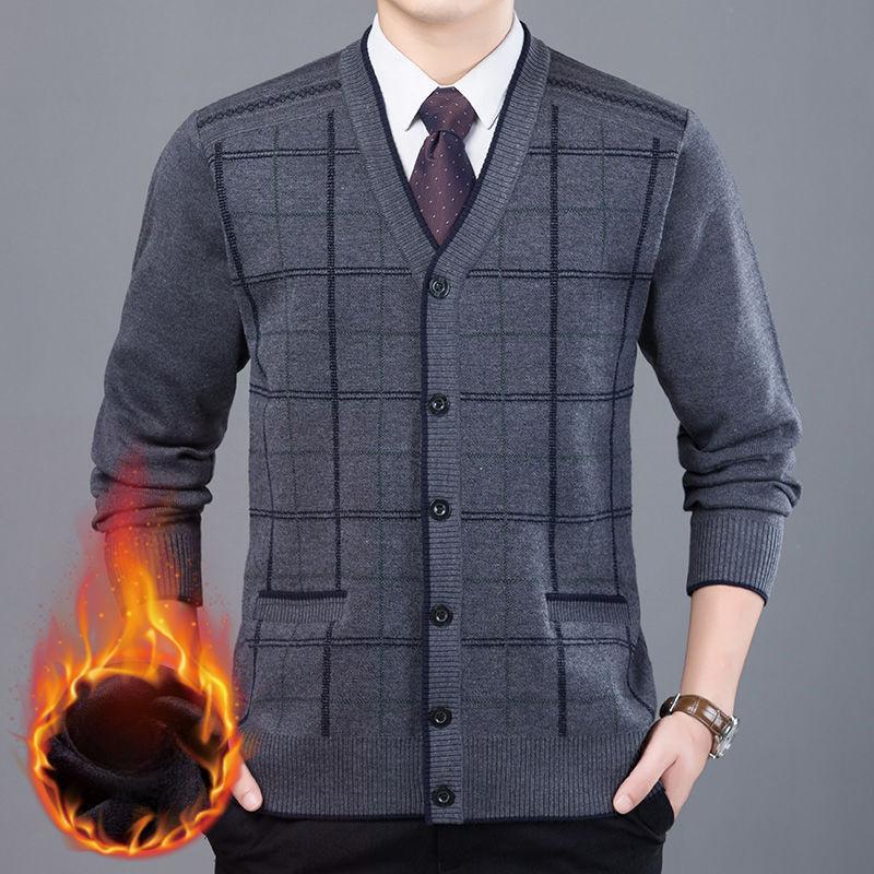 

Зимний свитер для мужчин среднего и пожилого возраста, кардиган, бархатный свитер для папы, утолщенная шерстяная трикотажная куртка для мужчин пожилого возраста 60 5XL