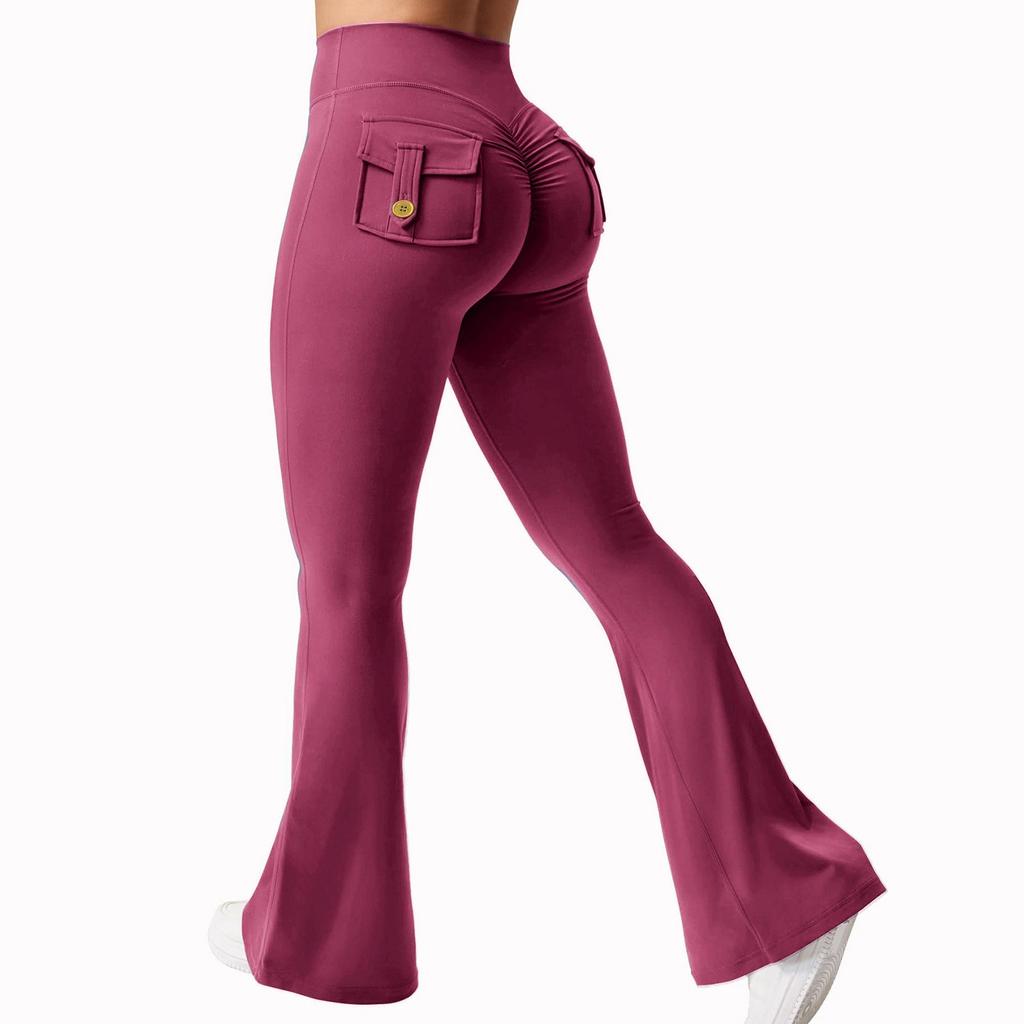 High Waist Flare Leg Pants for Women with Back Pocket Scrunch Detail Stretchy Fabric Bootcut Yoga Style