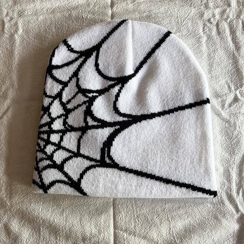 Knit Fashionable Cap With Spider Web Embroidery Design For Daily Wear Casual