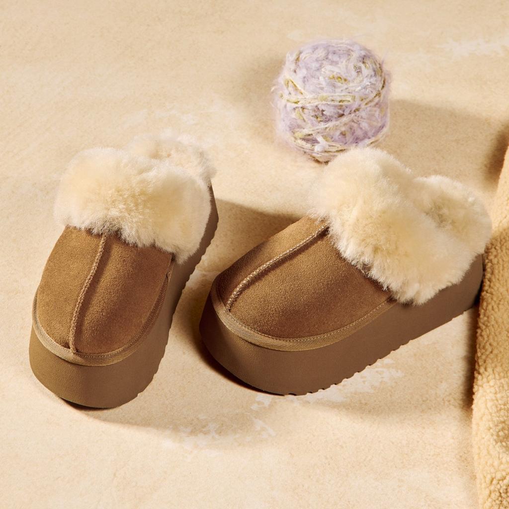 Höhenverstärkende Schneestiefel mit dicker Sohle für Damen 2025 Winter neue Samt-verdickte warme Zehenkappe Baumwoll-Halbpantoffeln