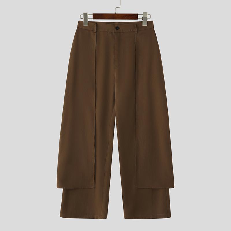 INCERUN S-XXXXXL Men Zip-up Waist Casual Long Front Layers Pants Trousers