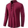 Men's Plus Size Cotton Henry Shirt Hippie Casual Long Sleeve Beach Stand Collar Shirt Man White Black Oversized Tops