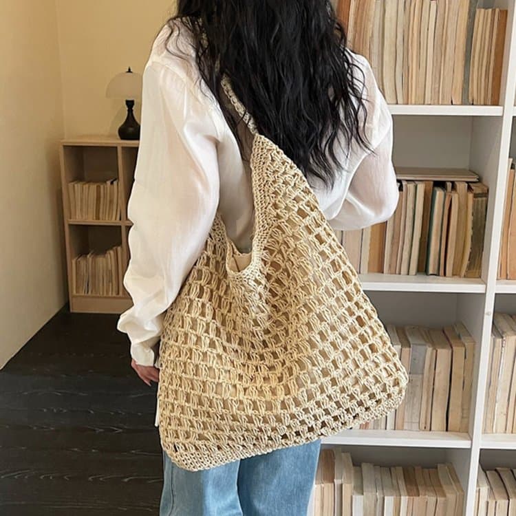Hook flower hollow woven tote bag women's shoulder beach bag