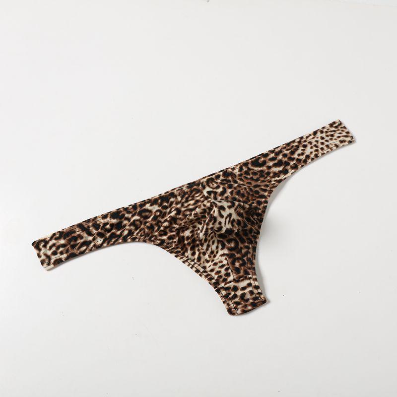 Men's Leopard Print Sexy Panties Thong Stimulated Pocket T Pants Narrow Edge Pants Sex Men's Pants B205