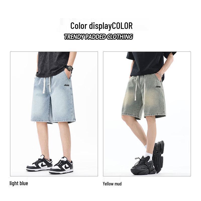 Jeep Men's Washed Denim Loose Straight Fit Knee-Length Shorts
