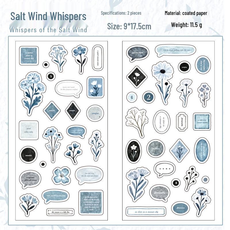 Yu Xian Salt-Style Stickers Set - Retro & Simple Journal Decor (6 Styles, 2 Sheets)