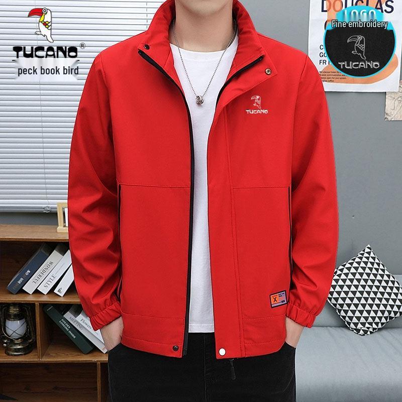 Woodpecker Men s Slim Fit Stand Collar Windbreaker - Trendy Spring/Autumn Plus Velvet Casual Jacket M (85-100 jin)