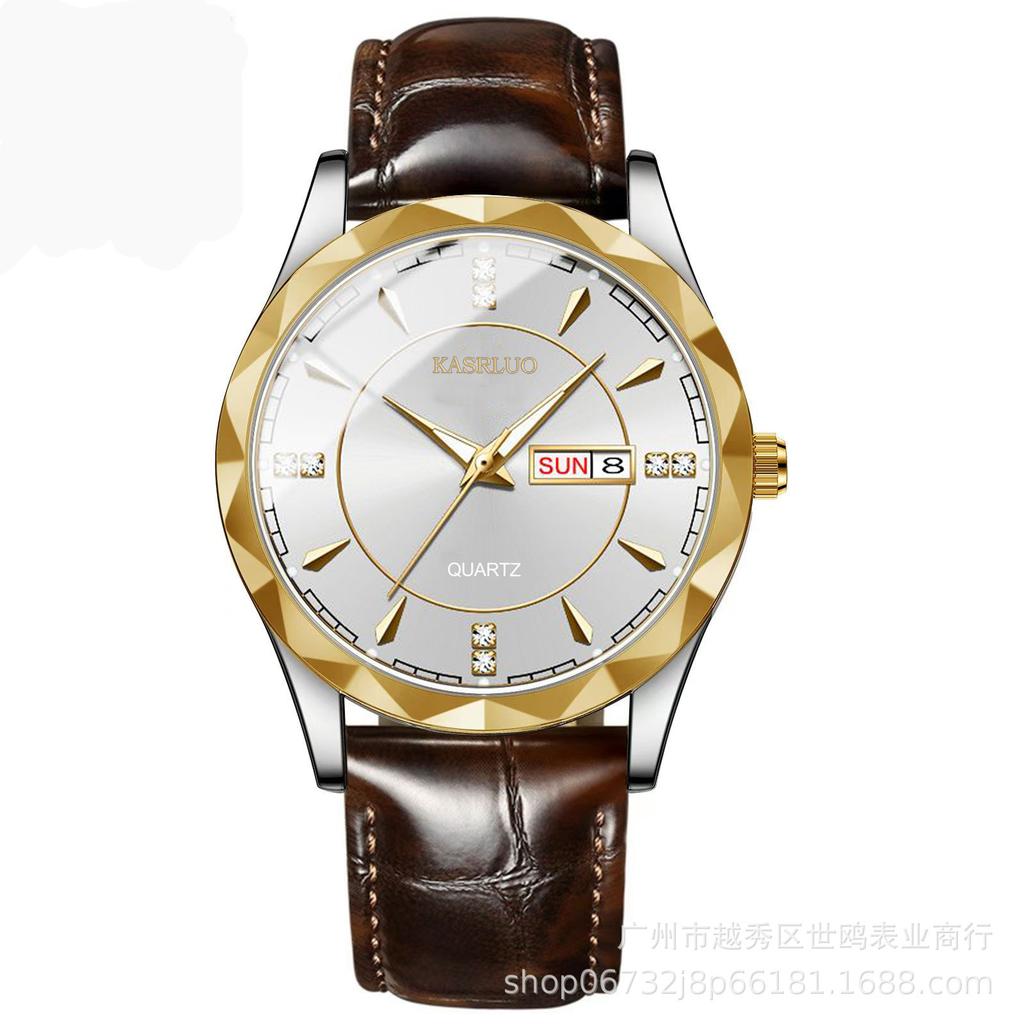 Trendy Men'S Watch Men'S Waterproof Stainless Steel Double Calendar Premium Quartz Watch Luminous
