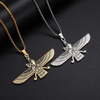 Classic Fashion Religious Design Stainless Steel Polished Bird Wing Pendant Necklace for Men and Women