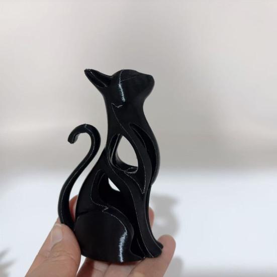 DYS 3D Printed Hollow Cat Figurine, Modern Black White Kitten Statue, Artistic Animal Sculpture Desk Decoration, Gift for Lovers