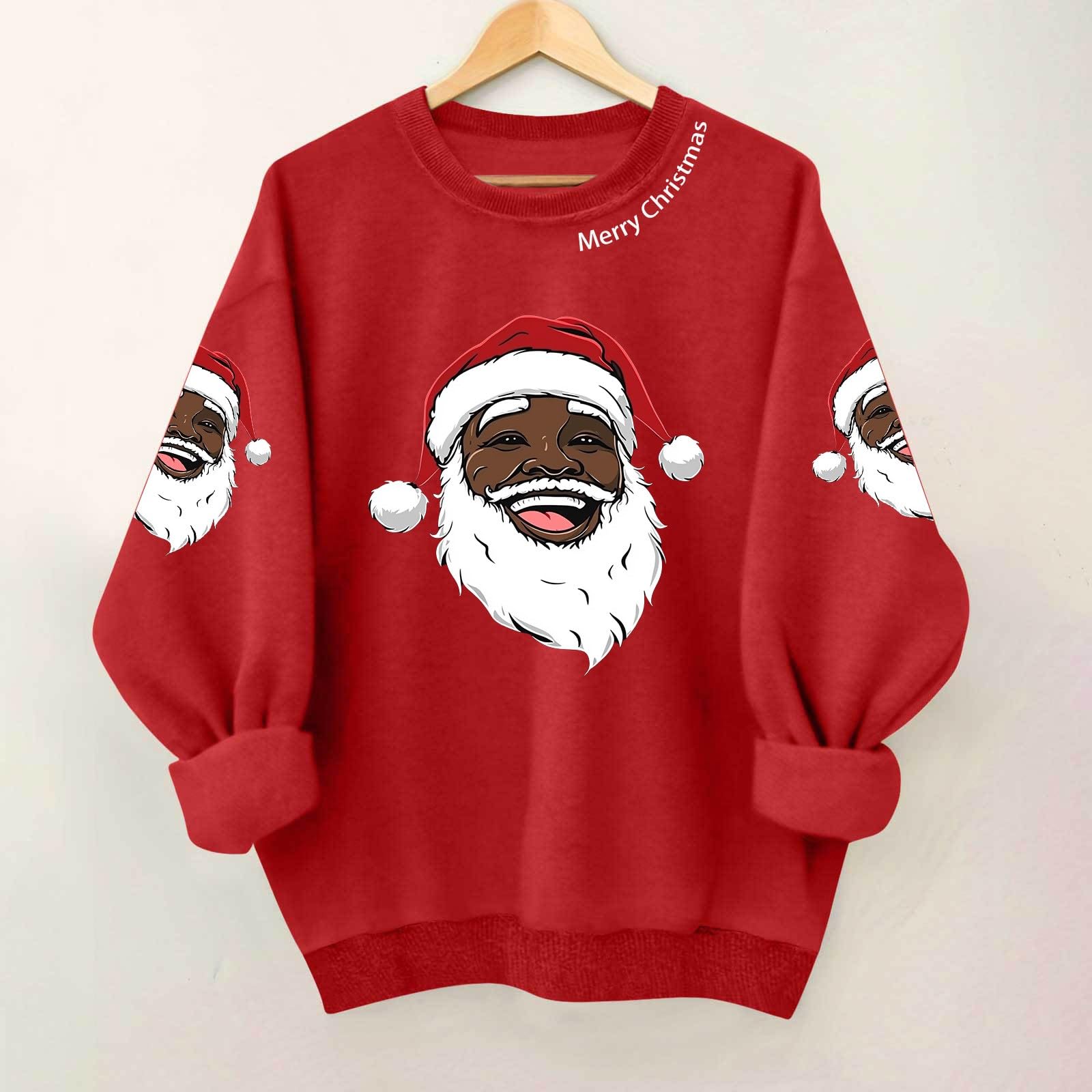 

Ladies Casual And Fashionable Round Neck Top With Christmas Print Hooded T-shirt Long Sleeved Sweatshirt L