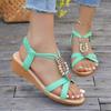 Bohemian flat casual open-toed sandals women's summer new beaded wedge sandals beach shoes