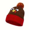 1Pc Thanksgiving Cute Cartoon Turkey Knit Hat - Unisex Acrylic Elastic Warm Winter Hat With Ear Protection, Hand/Dry Washable, Knitted Hat