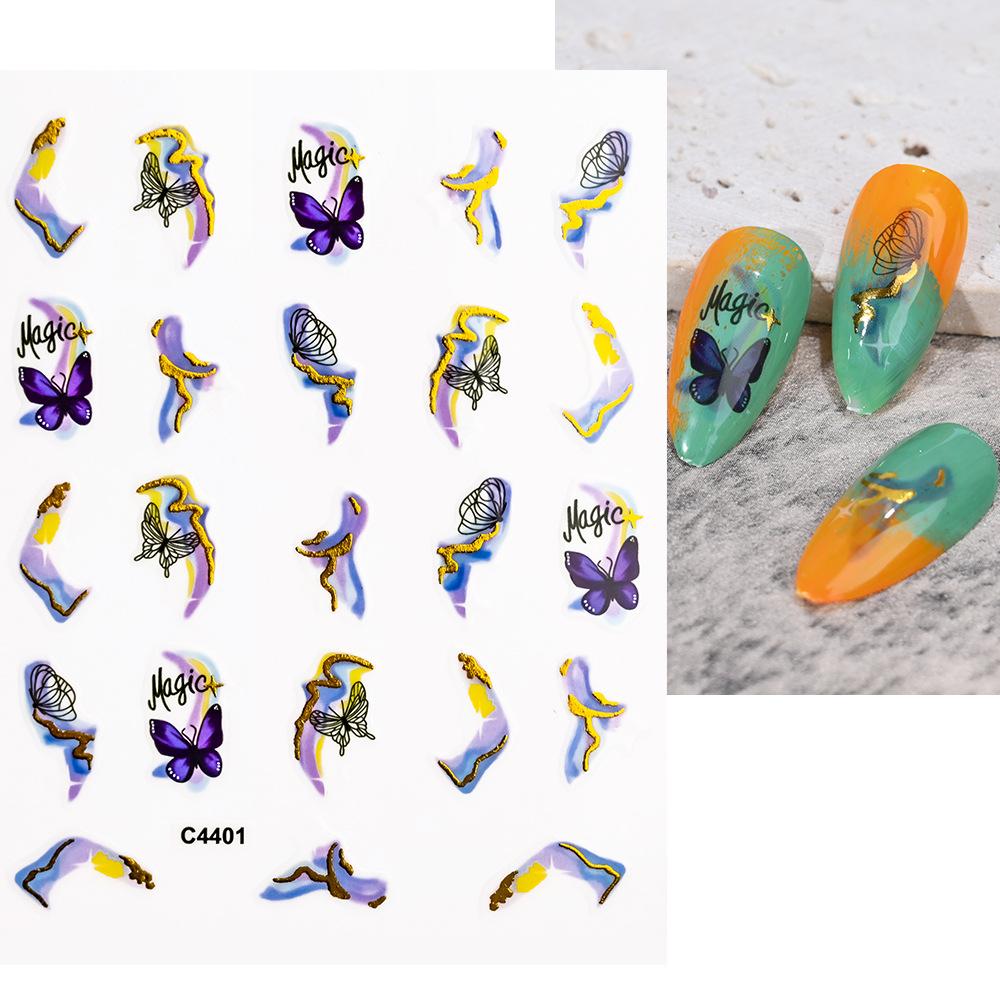 Bronzing Painted Nail Art Sticker 3D Adhesive Self-Adhesive Waterproof Nail Sticker Abstract Butterfly Line Gold Nail Sticker