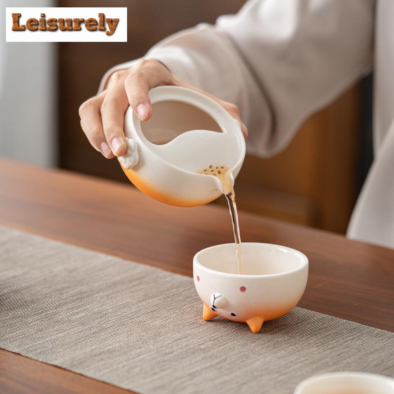 Shiba Inu Barevný přechod Cestovní čajová souprava Sada Ručně vyrobená 1 konvička 3 šálky Čajovar Organizér Přenosná kempingová taška Dekorace Řemeslo