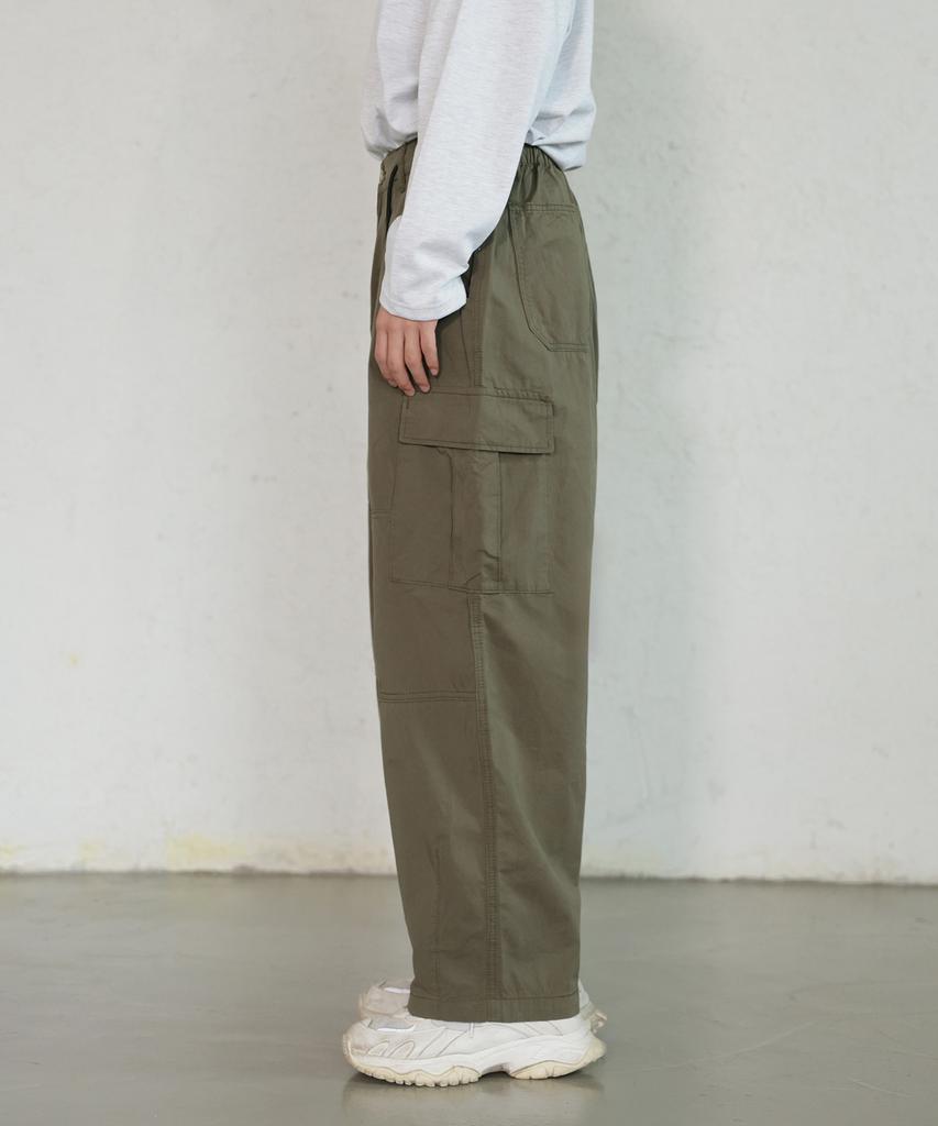 Jikeulib Back Elastic Waist Pintuck Balloon Hem Dart Cargo Pocket Wide Pants