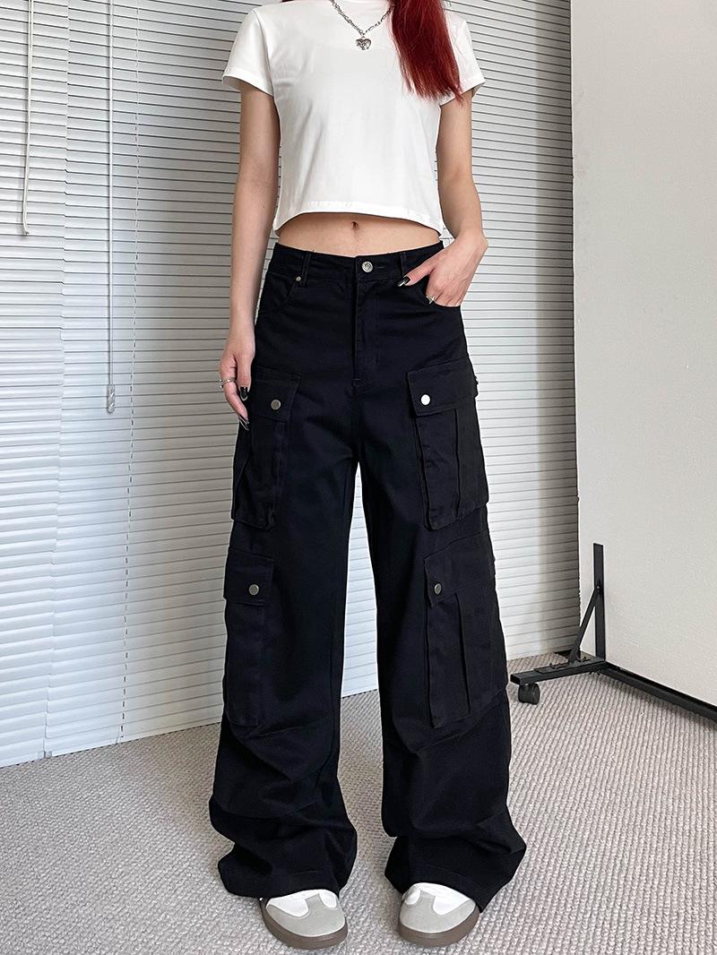 

Унисекс Ретро Темно-серые Рабочие брюки свободного кроя с несколькими карманами XL чёрный