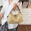 PU Leather Buckle Hobo Shoulder Bag Grass Woven Box Bag Leisure Straw Crossbody Bag  Women