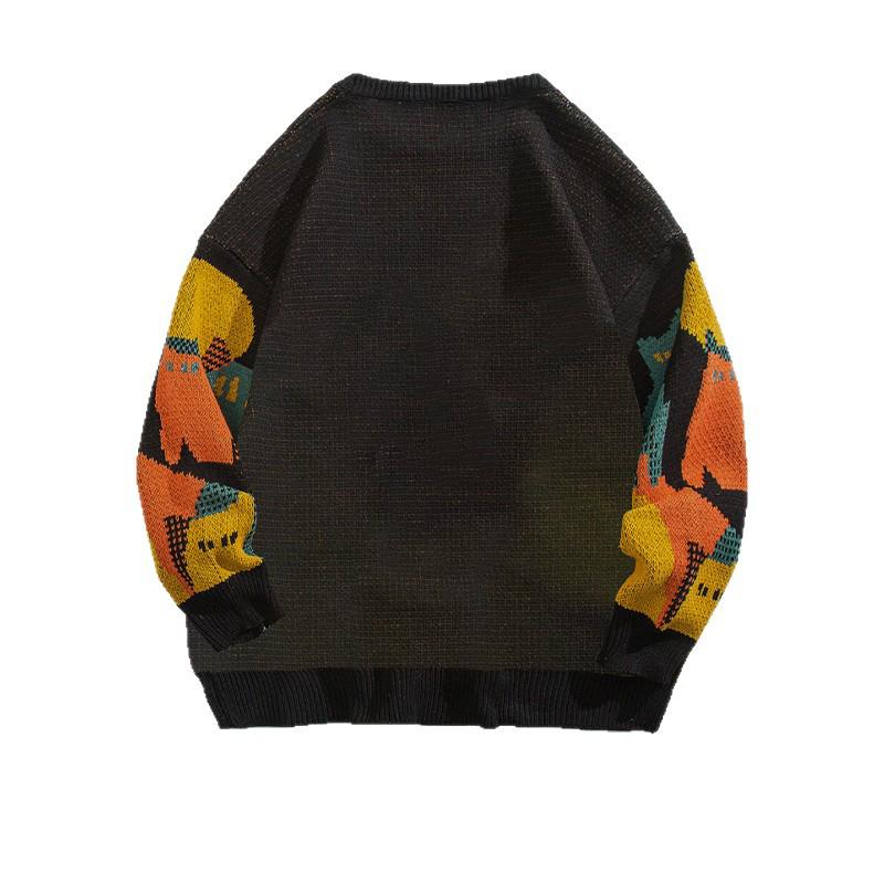 Hong Kong Style Cartoon Sweater: Unisex Loose Round Neck Autumn Knitwear