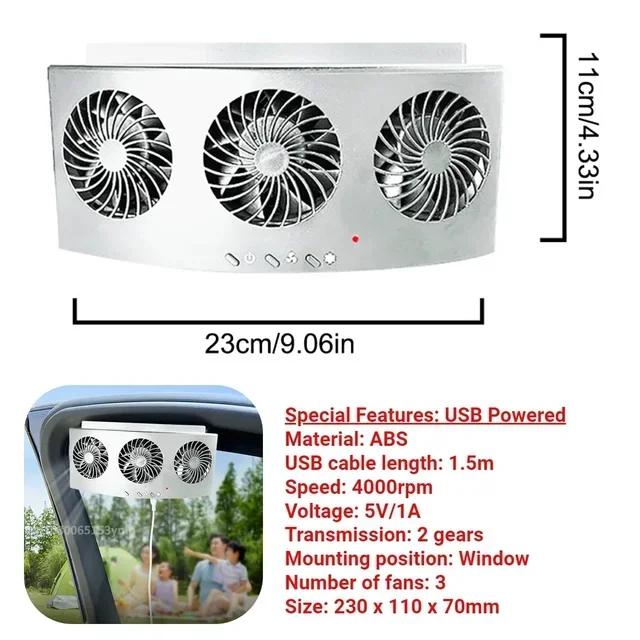 Car Exhaust Fan USB Rechargeable/solar Air Circulation Cooling and Heat Dissipation High Wind Power 3 Head Ventilation Fan