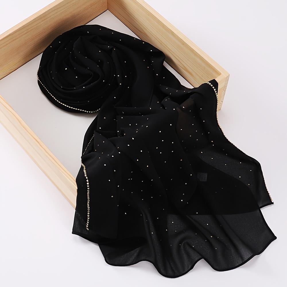 Rhinestone Edge Chiffon Hijab Elegant Thin Breathable Sunscreen Head Wrap Casual Outdoor Decoration Bandana Gift