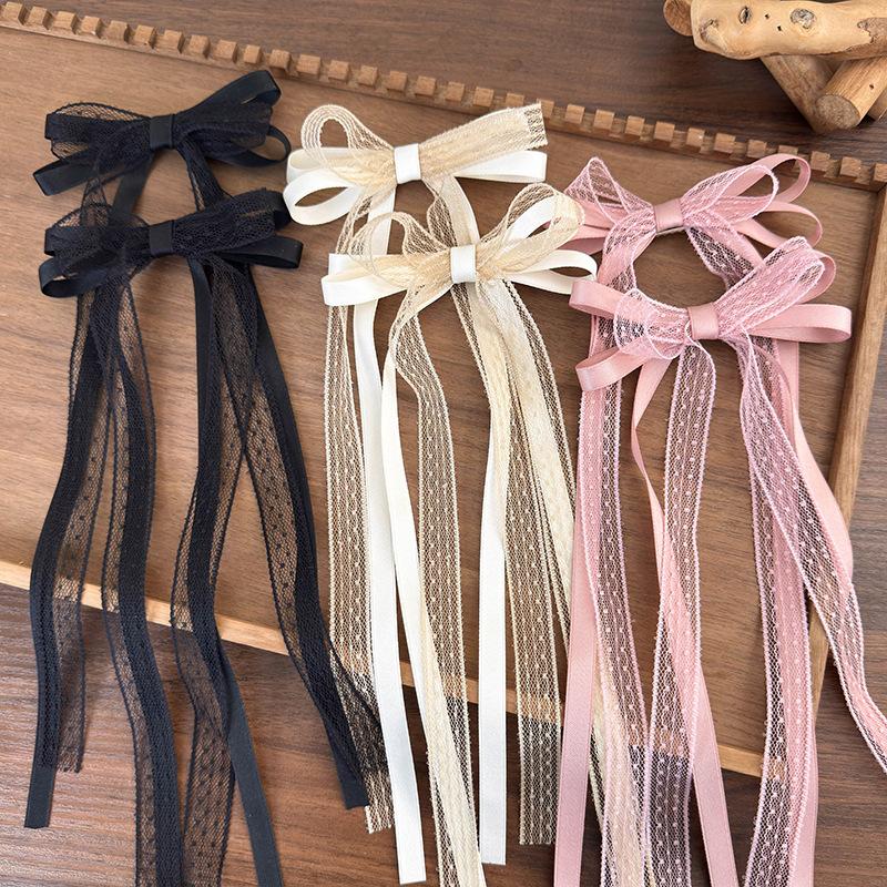 2Pcs Ladies' Hair Clips Set Cute Lace Ballet Style Bow Ribbon Sweet Hair Pin Headwear High Quality Versatile Hair Accessories