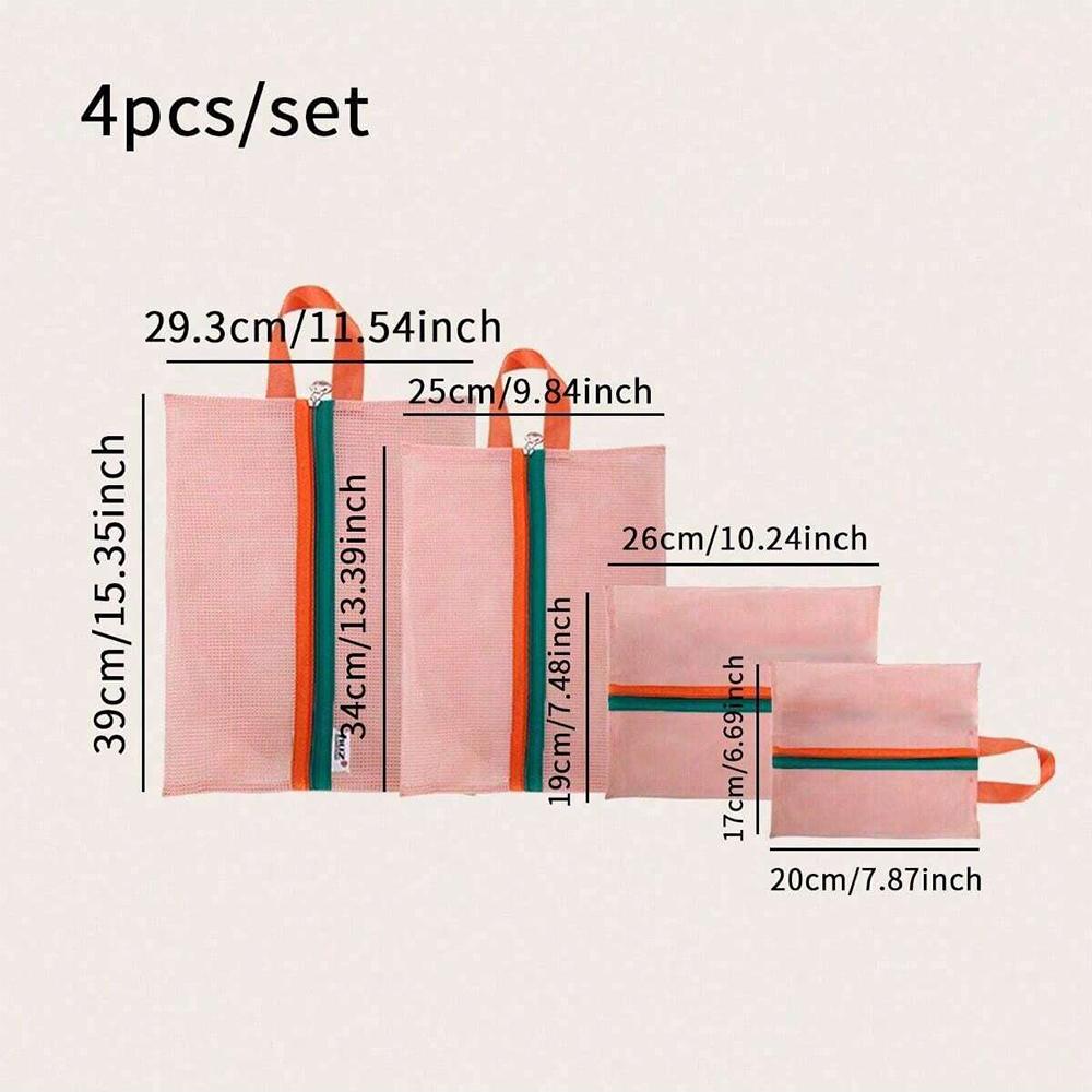 

4pcs Travel Packing Organizer Set, Mesh Clothing Bags, Visible Luggage Suitcase Mesh Packing Cubes With Zipper Multi-Sizes Trips рожевий