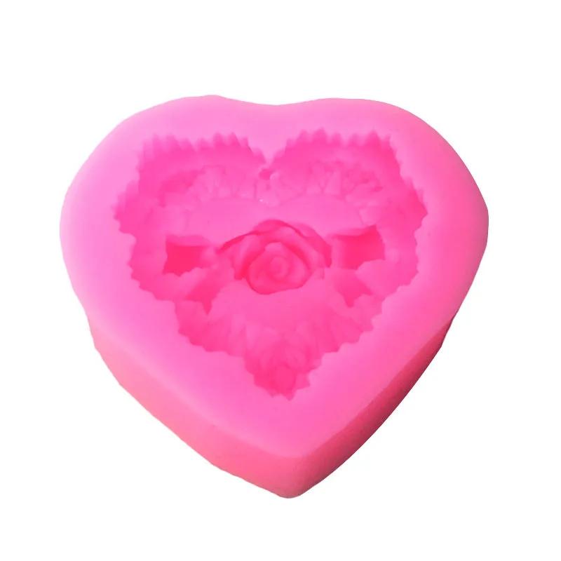 3D Rose Bowknot Flowers Silicone Chocolate Mould Heart Love Soap Mold Candle Polymer Clay Mold Crafts DIY Forms Soap Base