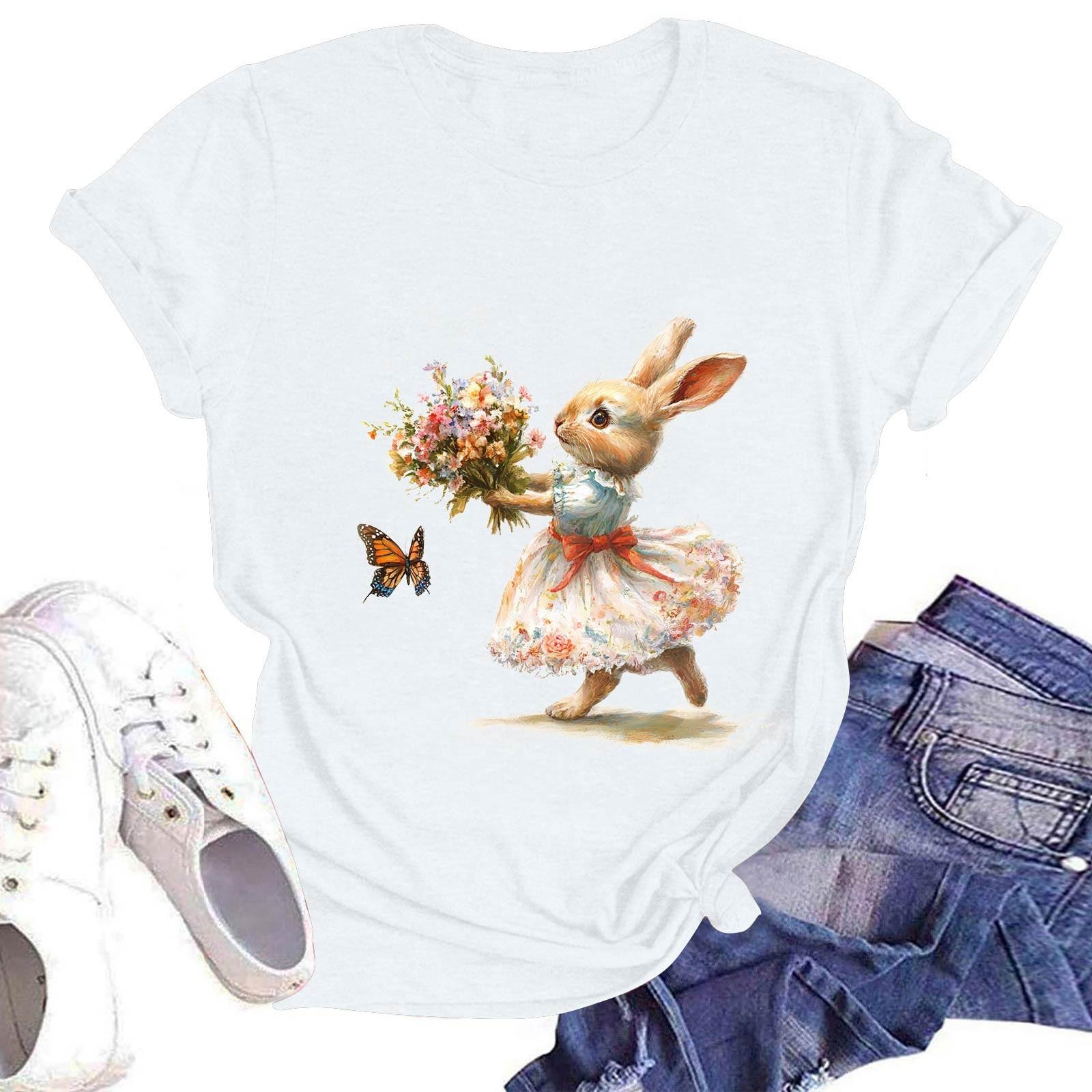 

Жіноча повсякденна футболка з круглим вирізом, коротким рукавом, пуловер з принтом XL білий