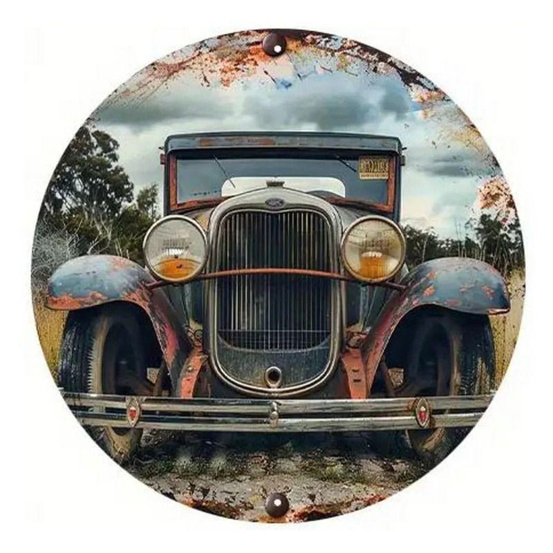 2D Retro Car Tin Painting for Bars Cafes Interior Wall Decor