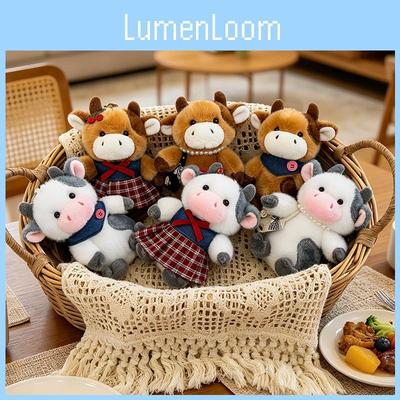 Cartoon Plush Cow Pendant With Short Pile Fabric For Bag And Key Decor
