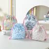 Women Drawstring Cosmetic Bag Floral Makeup Bag Travel Portable Toiletry Beauty Case Storage Make Up Organizer Bag