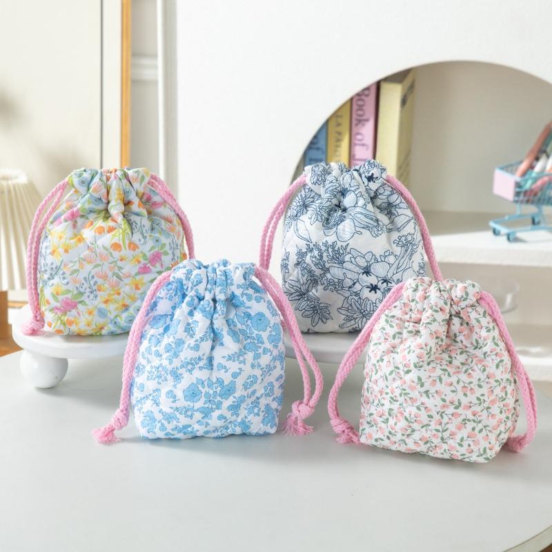 Women Drawstring Cosmetic Bag Floral Makeup Bag Travel Portable Toiletry Beauty Case Storage Make Up Organizer Bag