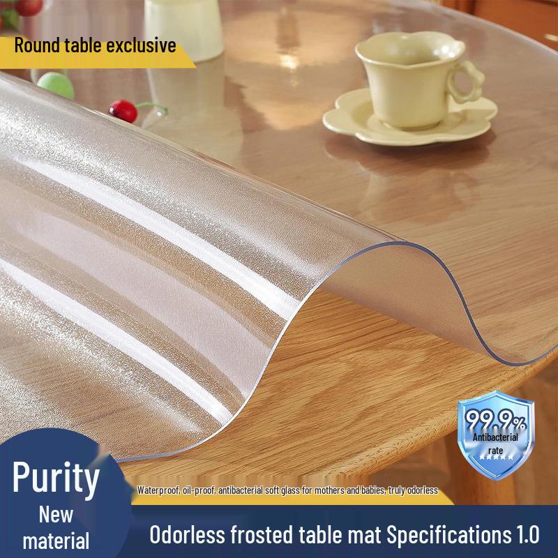 Transparent Round PVC Tablecloth Mat - Waterproof, Oil-Proof, Scald-Resistant, Washable Protective Pad for Coffee Tables.
