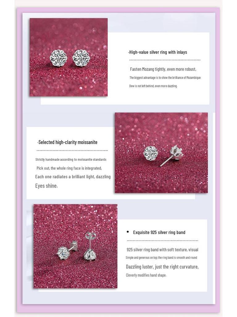 Snowflake Moissanite Sterling Silver Hypoallergenic Stud Earrings - 1 Carat