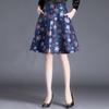 Summer New Print Half Length A-line Skirt Women Patchwork Pockets Elastic High Waist Elastic Versatile Slim Fashion Loose Skirts