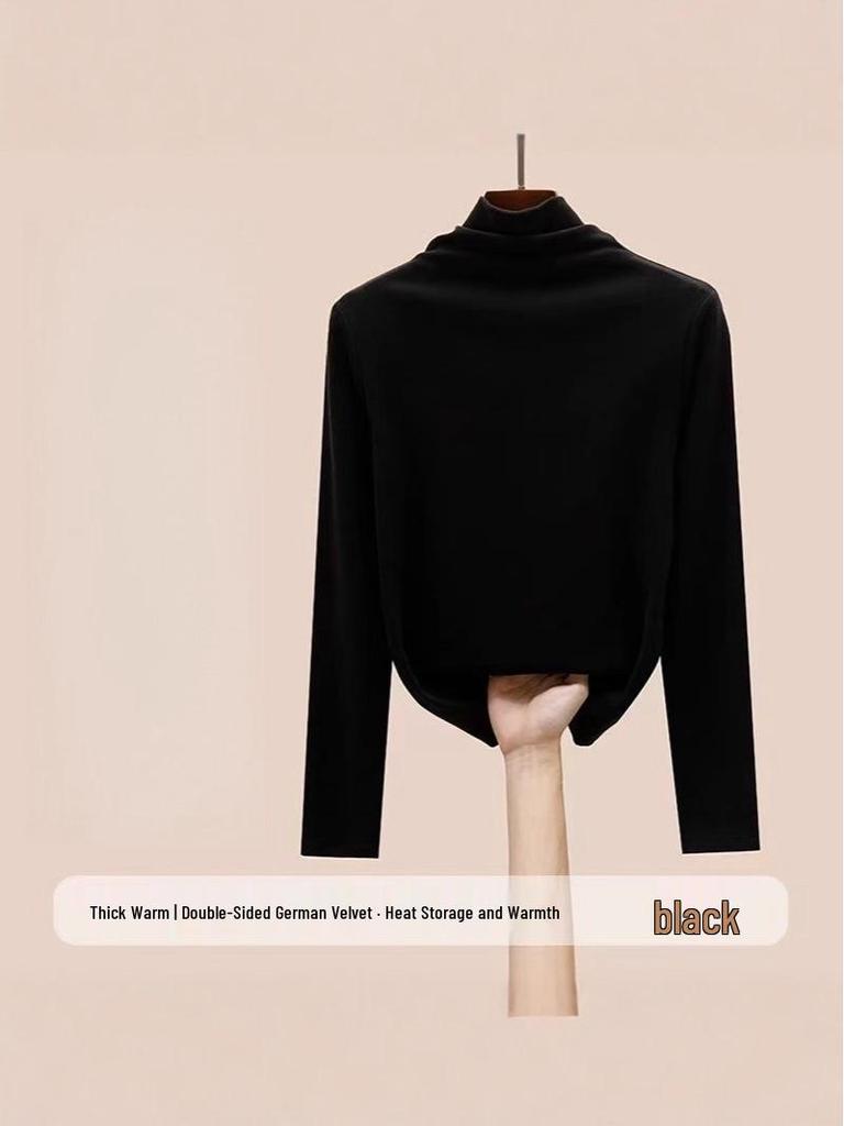 Plüsch-Langarm-Basisshirt für Mädchen mit hohem Kragen - Herbst/Winter 2025 Edition