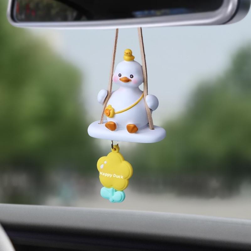 Cute Anime Car Accessory Swing Duck Pendant Auto Rearview Mirror Ornaments Birthday Gift Couple Accessories