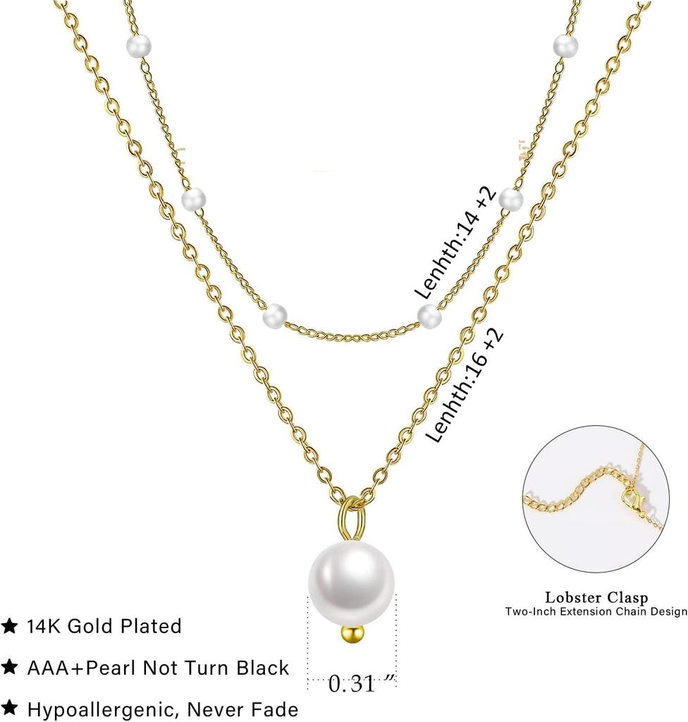 Gold Pearl Necklace for Women K Gold Plated Layered Pearl Necklaces for Women Trendy Pearl Necklace for Women Gold Jewelry Gifts